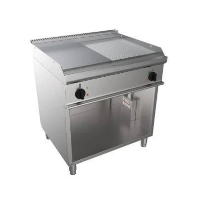 Fry top electric cu suprafata neteda/striata si dulap deschis, 800x700mm