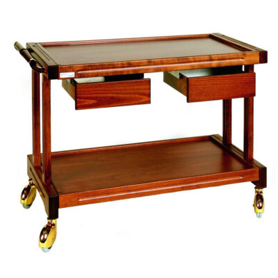 Carucior pentru servire din lemn masiv 1250x500x825mm, 2 polite, 2 sertare
