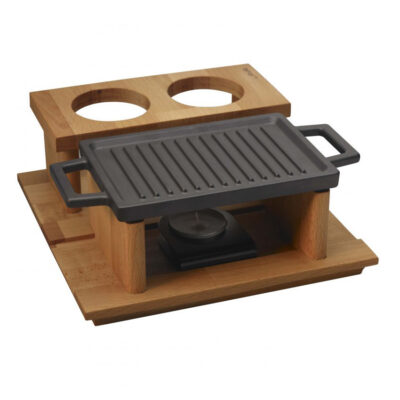 Tava din fonta ECO pentru cuptor cu suport de servire din lemn, 22x15cm