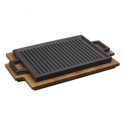 Tava din fonta ECO pentru cuptor, suport din lemn, 30x22cm