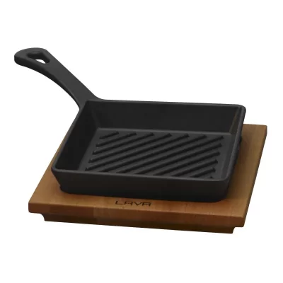 Mini grill ECO cu suport din lemn, 16x16cm