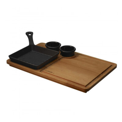 Mini grill ECO cu suport din lemn, 16x16x25cm