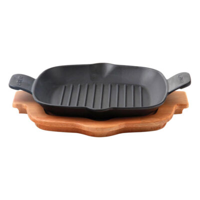 Grill din fonta ECO cu suport din lemn, 26x26cm