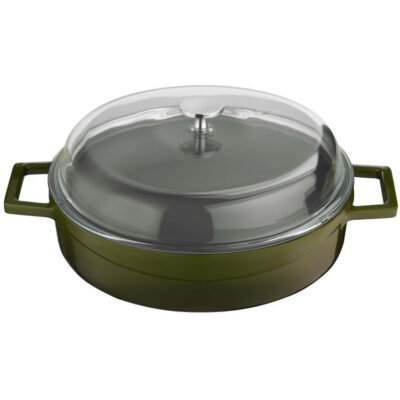 Cratita GLAZE verde cu capac din sticla, diametru 28cm