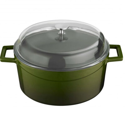 Cratita GLAZE verde cu capac din sticla, diametru 28cm