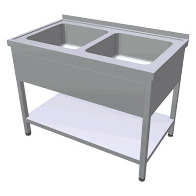 Chiuveta cu doua cuve, polita intermediara si rebord, 1200mm