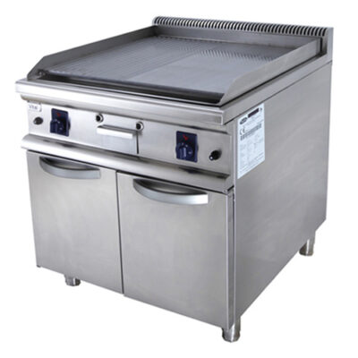 Fry top pe gaz cu suprafata neteda/ striata si dulap, 800x700mm