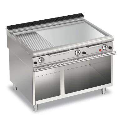 Fry top electric cu suprafata neteda si striata din inox si suport deschis, 1200x900mm