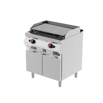 Grill cu roca vulcanica pe gaz cu 2 zone de gatire independente si suport inchis, 800x700mm